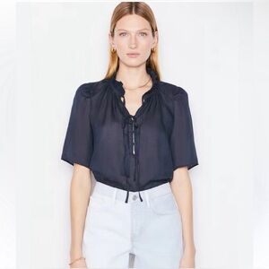 Frame Navy Ruffle Popover XS NWT